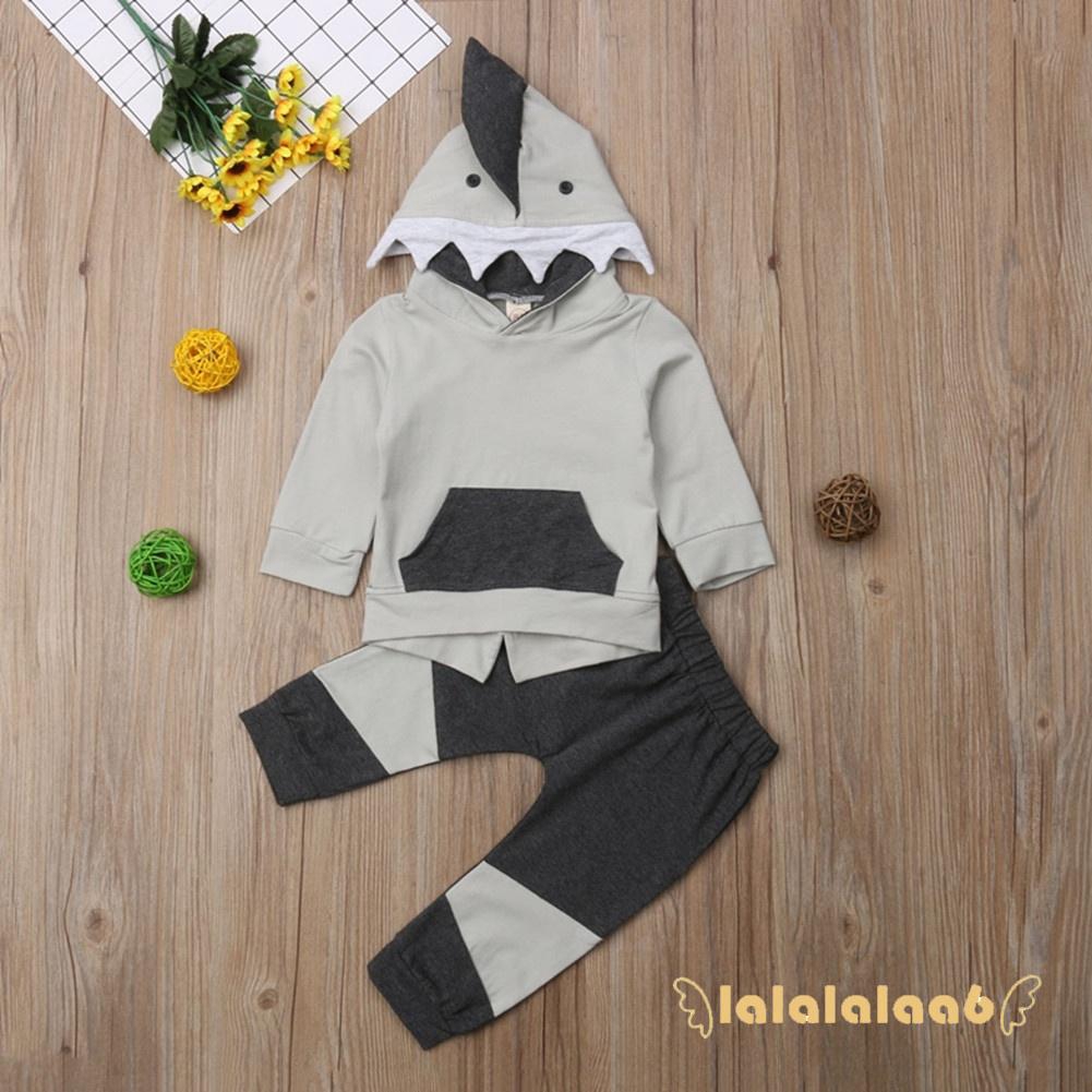 Set Áo Hoodie + Quần Dài In Hình Cá Mập Dễ Thương Cho Bé Trai 6 Lớp