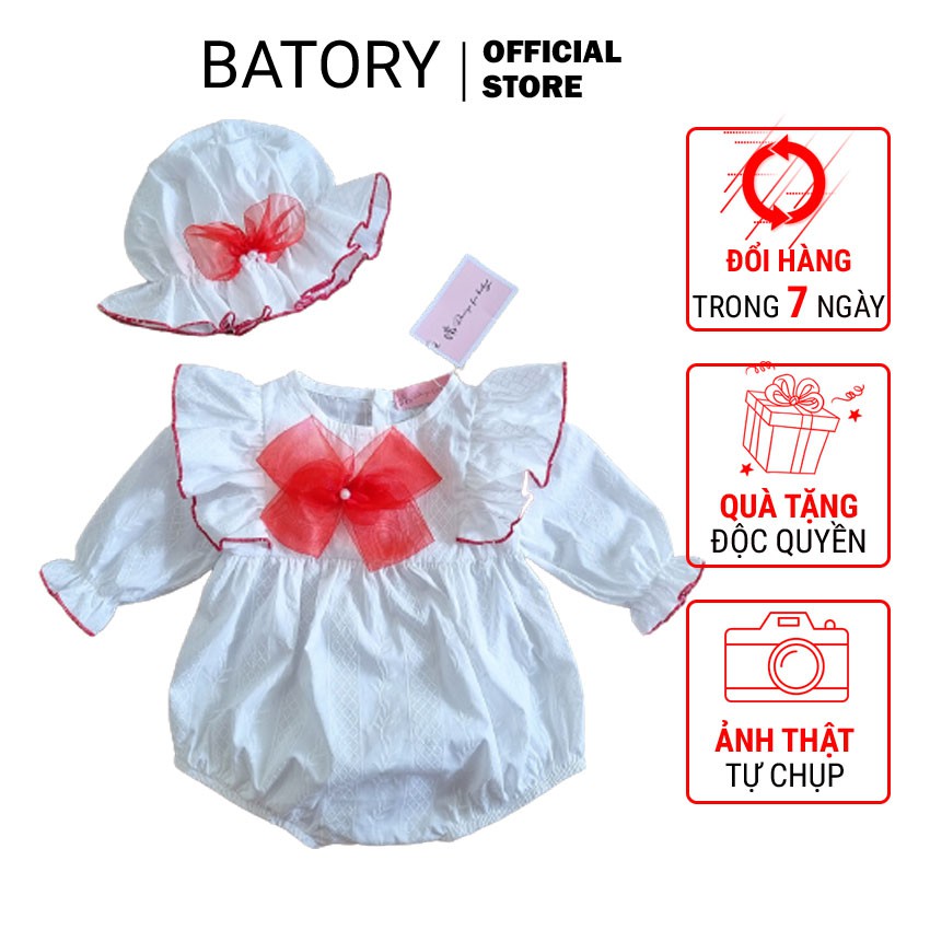 Set Bộ Body Cho Bé Gái Màu Trắng Xinh Xắn Tặng Kèm Vớ, Nón - Thích hợp đi chơi, đi tiệc, quà tặng thôi nôi, sinh nhật