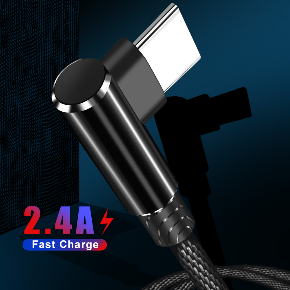 Cáp Sạc Elough 3A 3.0 Lightning Type-C Micro USB 1m / 2m / 3m Phích Cắm 90 Độ