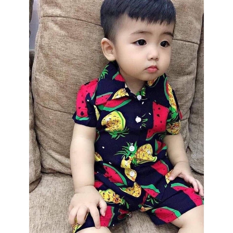 Bộ hoa quả cho bé - Set bộ Pijama cộc tay cho bé nam nữ 🎀 Chất lanh thoáng mát họa tiết hoa quả