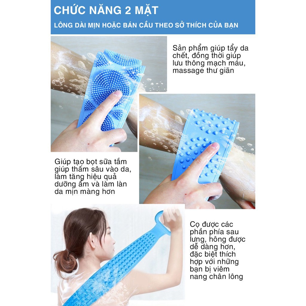 Dây chà/cọ/kì lưng- đai tắm bằng silicon, gai massage 2 mặt, thư giãn, trị mụn, tẩy tế bào chết [CHÀ LƯNG]-AC