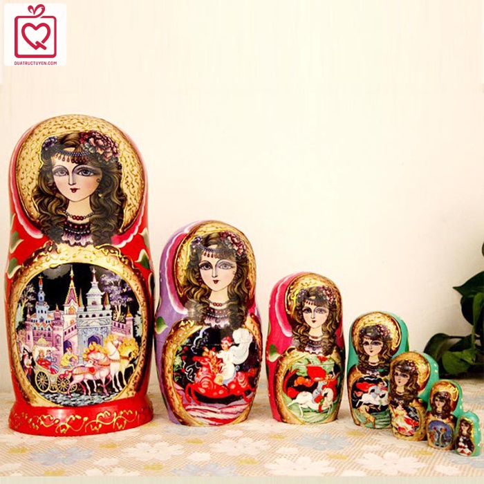 Búp bê Nga Matryoshka truyền thống bộ 7 con đẹp  -  Công chúa ngủ trong rừng/Nàng tiên cá Ariel