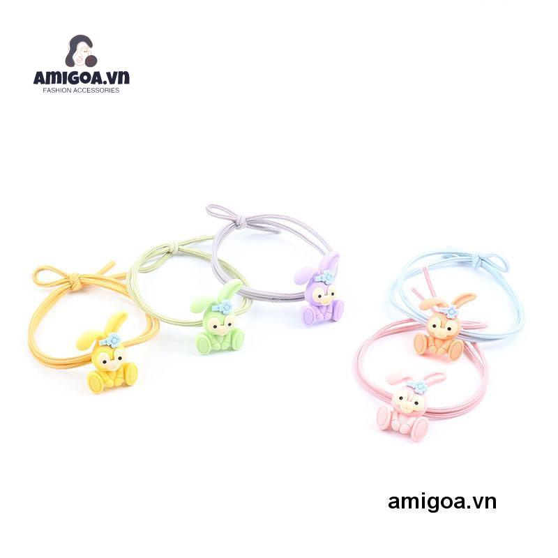 Dây Cột Tóc Bằng Da Và Acrylic Họa Tiết Thỏ Hoạt Hình Đơn Giản Đáng Yêu