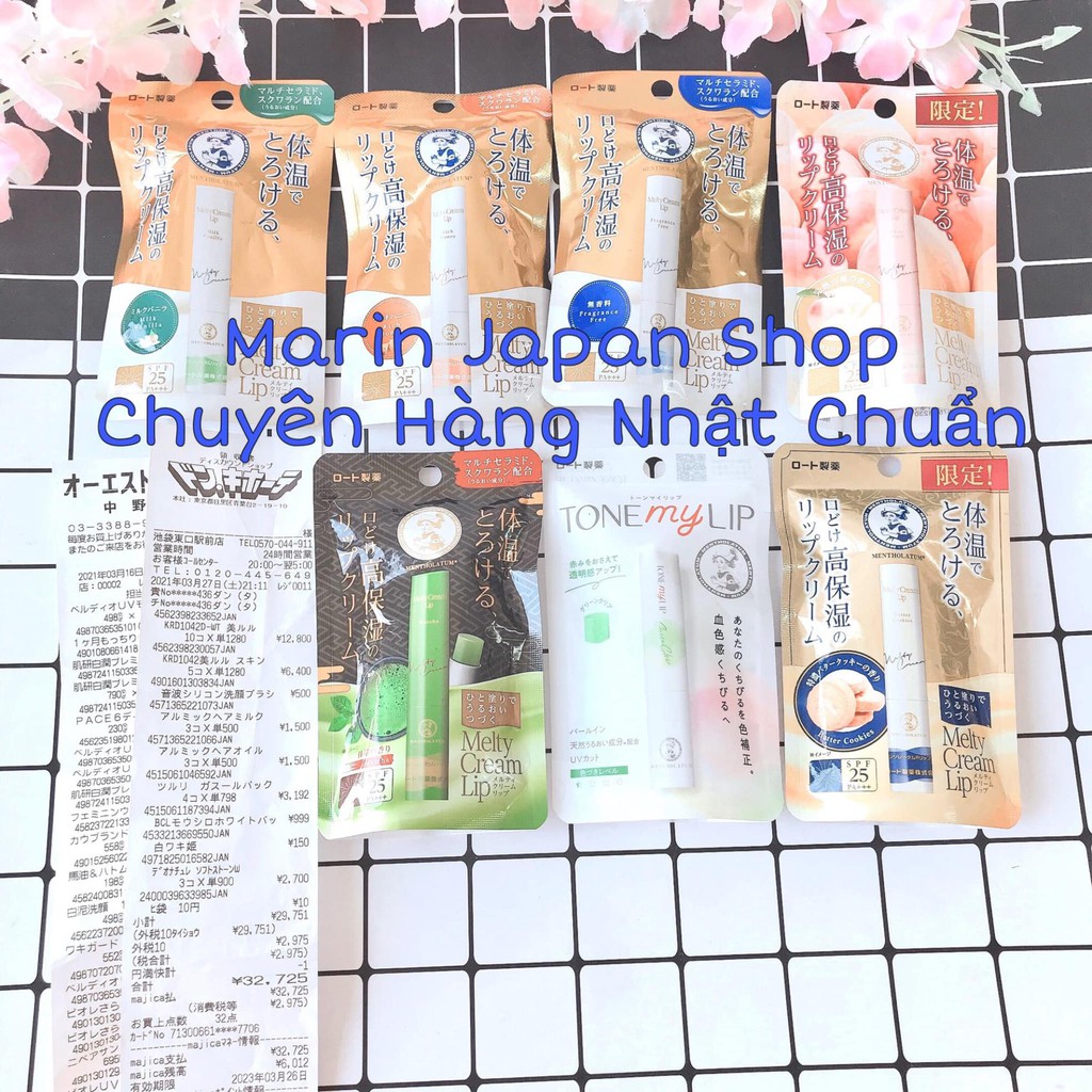 Son dưỡng ẩm , chống nắng , chống thâm môi hương đào tiên, bánh ngọt Mentholatum Melty Cream Lip Nhật Bản