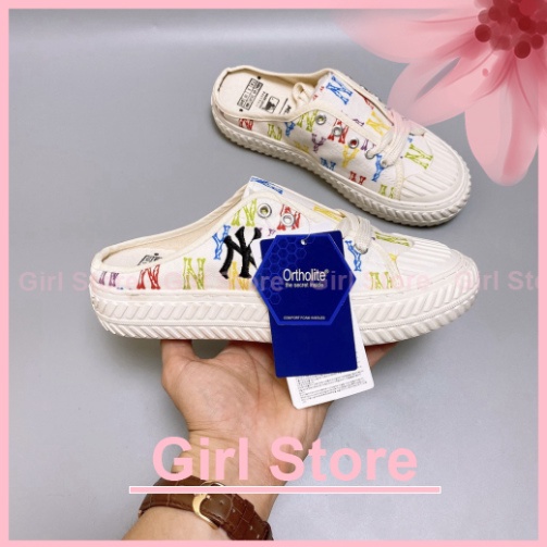Giày Sục MLB Ny Nữ chữ thêu cao cấp - Sục đạp gót thể thao nữ tính Sục Ny trắng thêu | BigBuy360 - bigbuy360.vn