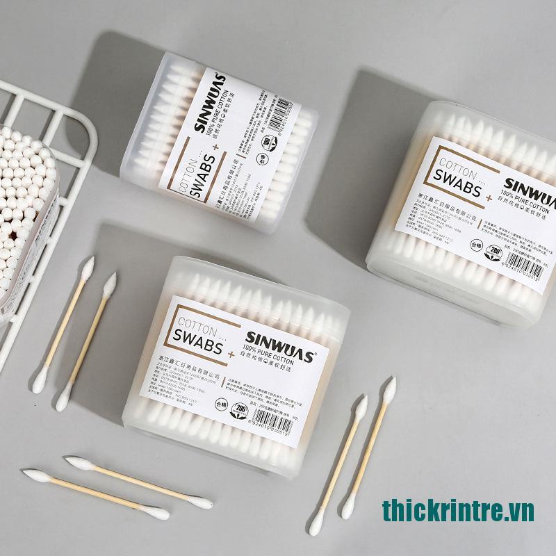 Hộp 100 / 200 Tăm Bông Cotton Hai Đầu Dùng Một Lần