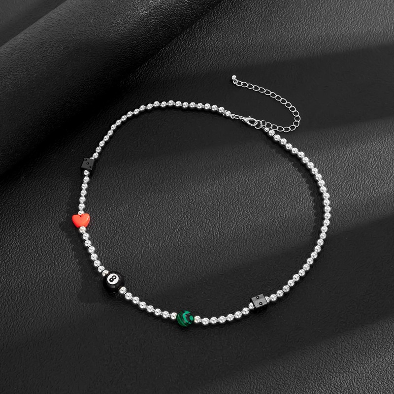 Vòng cổ Dạng Chuỗi Hạt Mặt Hình Trái Tim Phong Cách Hip Hop Cho Nam