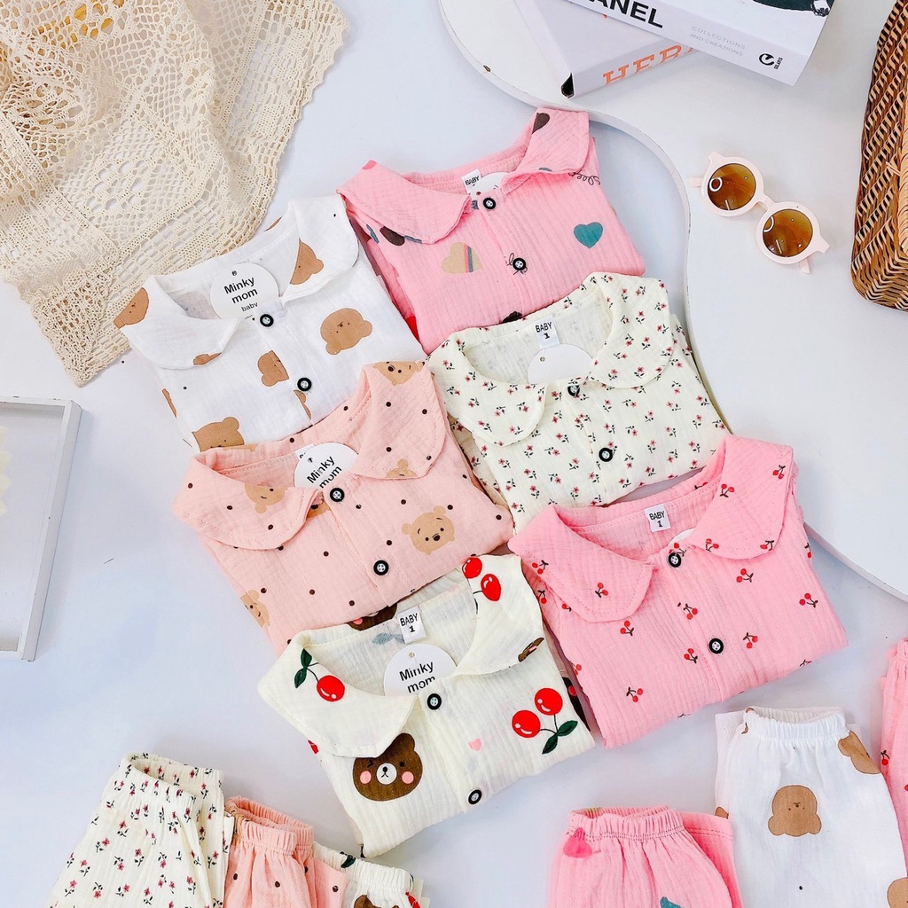 Bộ pijama dài tay bé gái chất đũi xốp