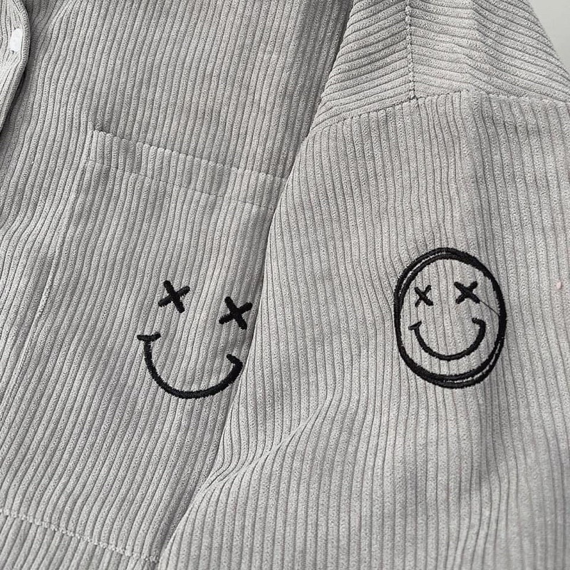 [Mã SKAMFSW175 giảm 10K đơn 50K] [sẵn] Áo Sơ Mi Nhung Gân ICON SMILE PQK Thêu ( ảnh thật ) | BigBuy360 - bigbuy360.vn