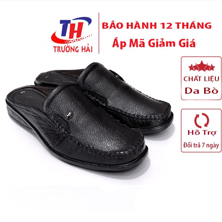 Giày sục nam da bò màu đen Trường Hải Đế Kếp không trơn May đế chắc chắn DN130