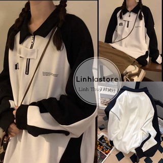 ÁO SWEATER POLO PHỐI ĐEN TRẮNG PHONG CÁCH ULZZANG (ảnh thật + video shop quay)