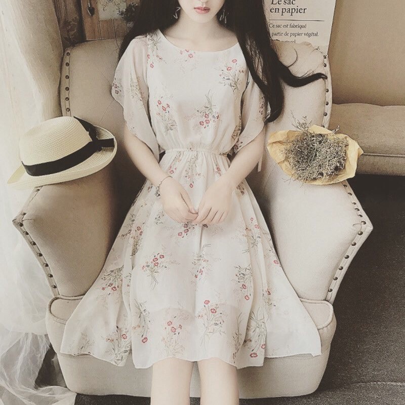 Đầm Voan Hoa Dáng Xòe ️🎉Hàng QC Có Sẵn️🎉 Thiết Kế Chiết Eo Thời Trang Thanh Lịch Cho Nữ