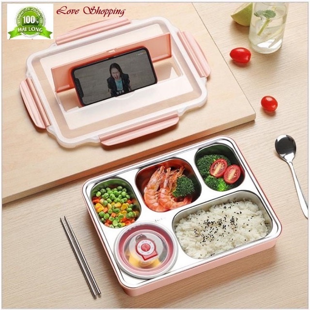 Hộp Đựng Cơm Văn Phòng Inox 5 Ngăn Đầy Đủ Phụ Kiện HA
