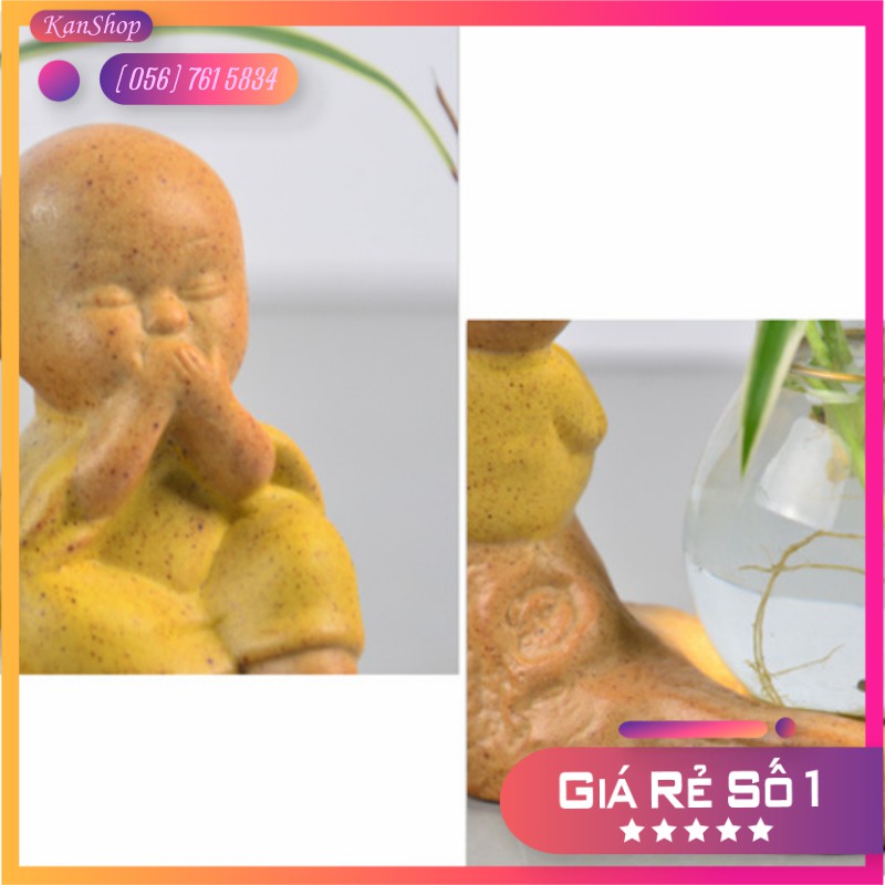 Set 4 Tượng Chú Tiểu An Lạc Kèm Lọ Hoa Phong Thủy, Bộ Tứ Tượng Chú Tiểu Tứ Không Kèm Bình Hoa Phong Thủy
