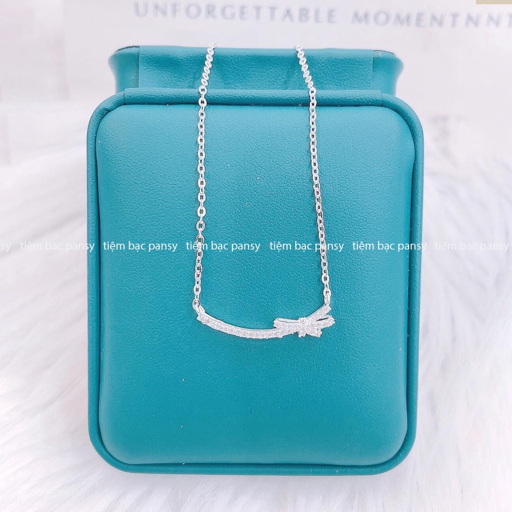 Vòng cổ bạc nữ PANSY hình nơ thắt sang chảnh, dây chuyền bạc 925 mặt cười Smile phối nơ thật thời trang