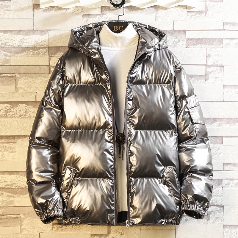 Áo Khoác Parka Mỏng Có Nón Màu Bạc Sáng Bóng Thời Trang Đường Phố Mới 2023 Cho Nam