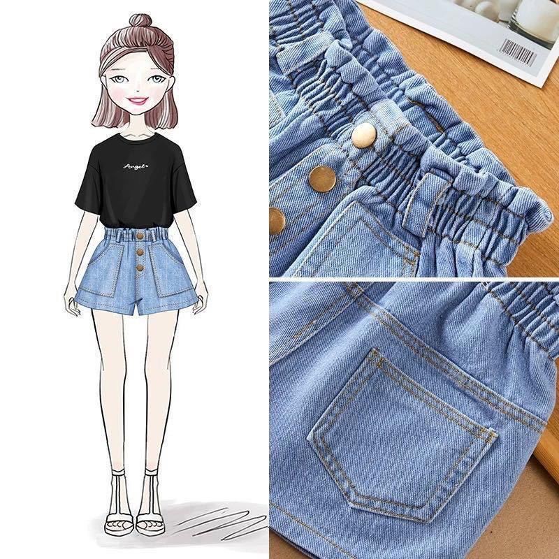 Quần short denim dáng rộng thời trang phong cách hàn quốc cho bé gái, quần đùi bò xinh xắn bé gái