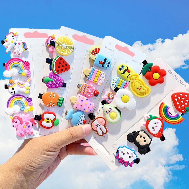 Set Kẹp Tóc Hoạt Hình Nhiều Màu Sắc Không Làm Tổn Thương Tóc Cho Bé Gái