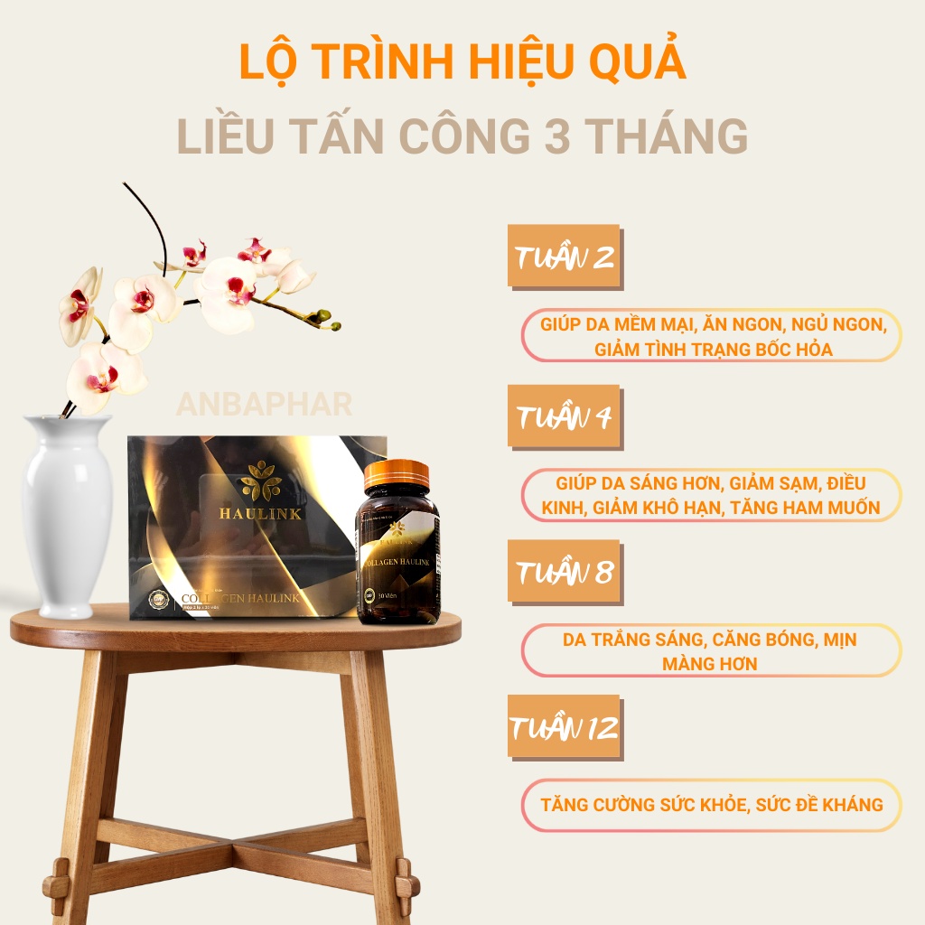 Viên uống Collagen Haulink mờ nám tàn nhang, làm chậm quá trình lão hóa, cân bằng nội tiết tố - hộp 2 lọ x 30 viên