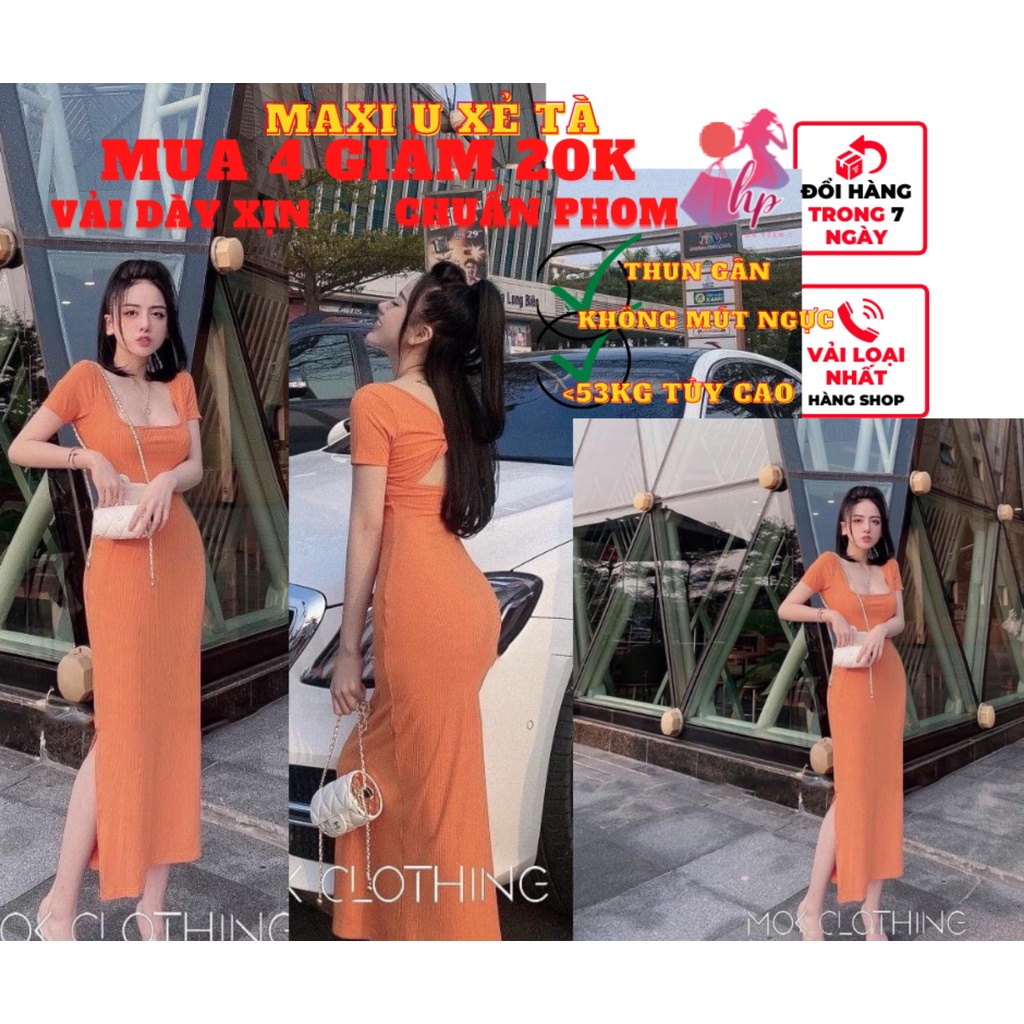 Váy đầm nữ xoắn lưng maxi xẻ tà dáng dài tay ngắn ôm body thun gân quốc dân cực sang chảnh dự tiệc- mã VD152 | BigBuy360 - bigbuy360.vn