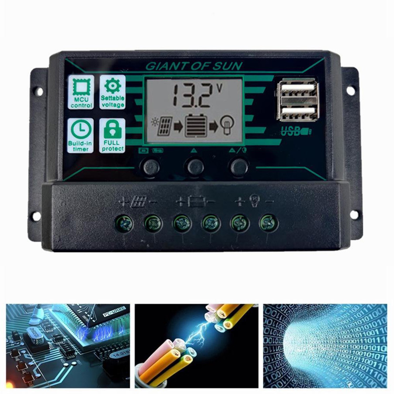 Bộ điều khiển sạc năng lượng mặt trời 20-60A màn hình LCD MPPT PWM 20A cao cấp