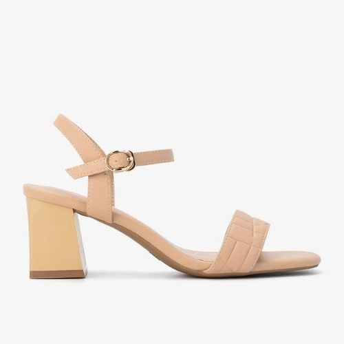 Giày Sandal cao gót nữ Đông Hải quai ngang dập vân gót vuông cao 7cm dễ di chuyển - S5806