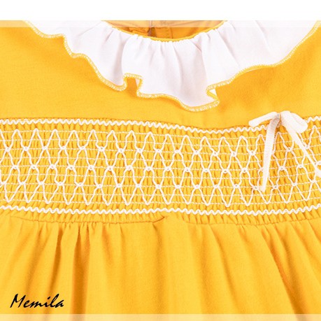Đầm bé gái LITTLE MAVEN cotton smock vàng 2-6 tuổi
