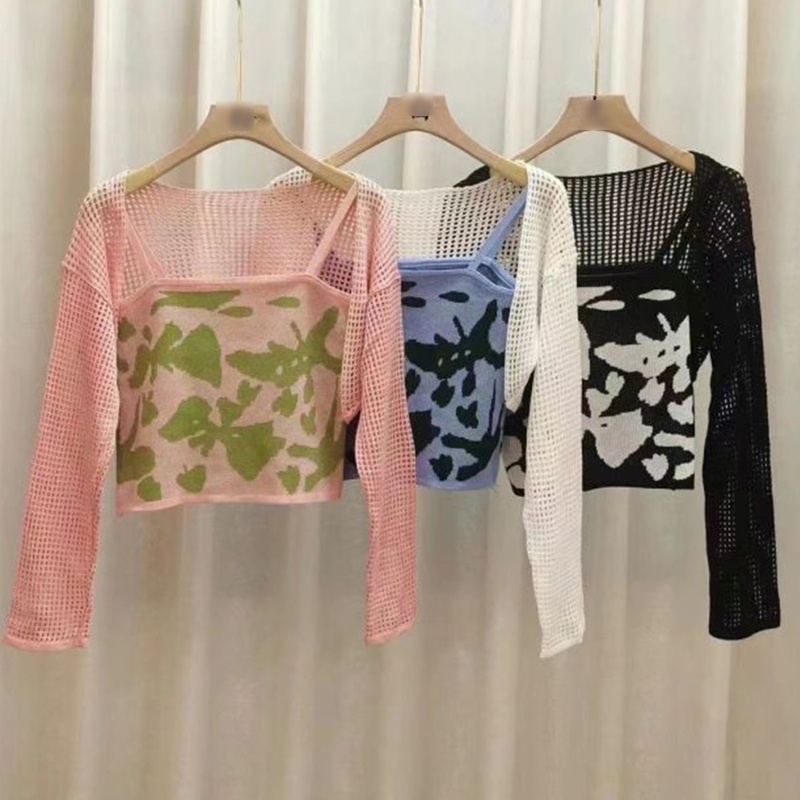 Áo Croptop Dài Tay Chống Nắng In Họa Tiết Bướm Dễ Thương Cho Nữ