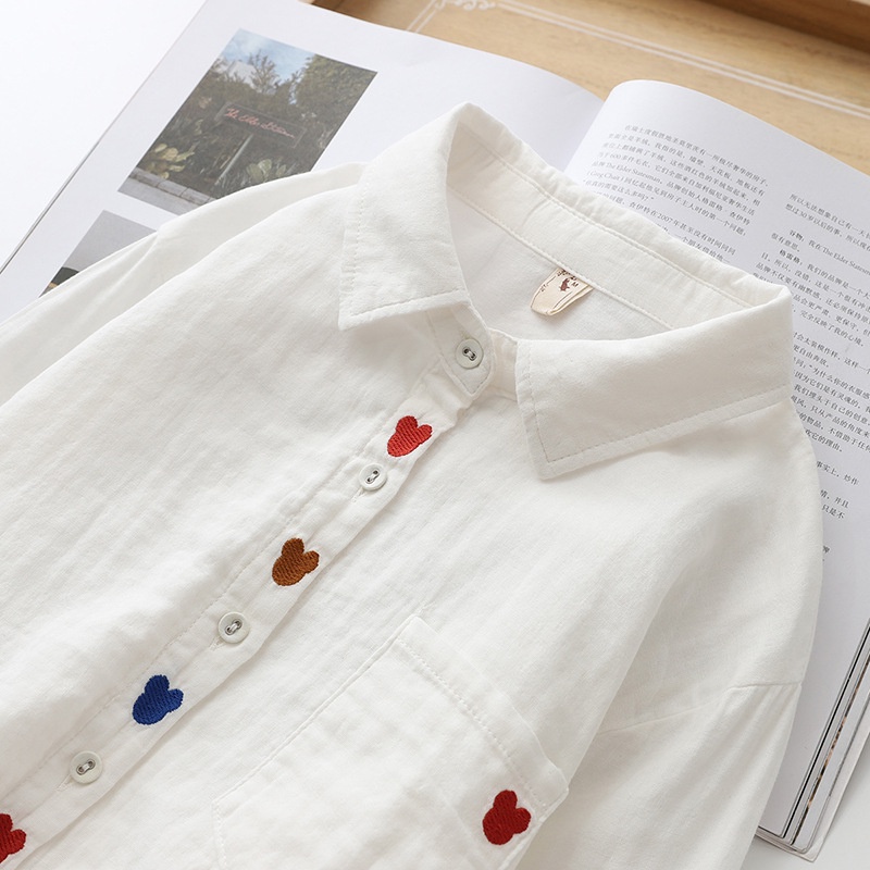 Áo Sơ Mi cotton Hai Lớp Tay Dài Thêu Hình Chuột mickey Phong Cách Nhật Bản 2022