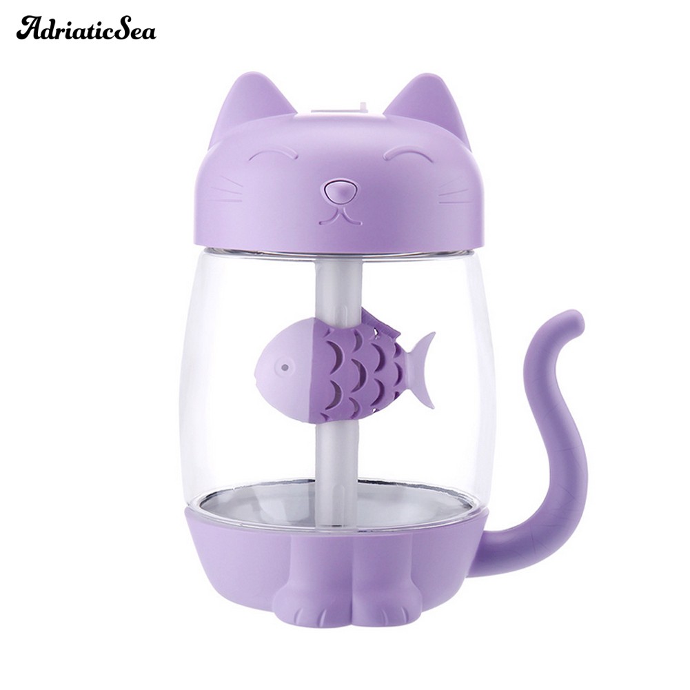 Máy phun sương tạo ẩm siêu âm sạc USB 350ML 3 trong 1 hình mèo có đèn LED và quạt | BigBuy360 - bigbuy360.vn