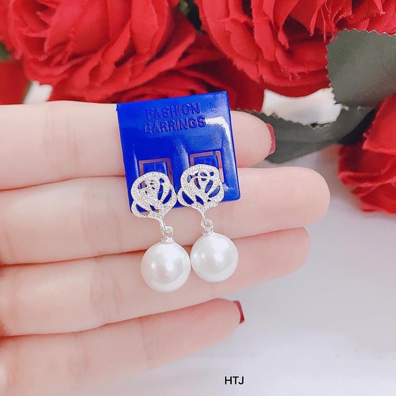 Xả kho Bông tai hoa gắn hạt châu chuẩn bạc ta cực đẹp - Kho sỉ bạc Nhất Linh