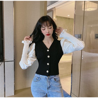 [Order + Ảnh thật] Áo Len Mỏng Cổ V Dài Tay Cách Điệu