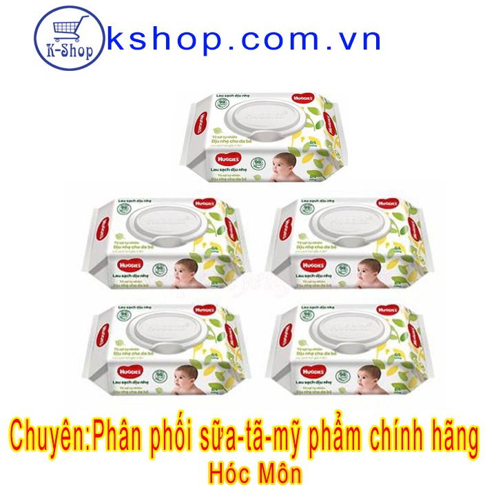 [RẺ VÔ ĐỊCH] Combo 5 bịch Khăn giấy ướt cho trẻ sơ sinh Huggies 64 tờ (ko mùi)