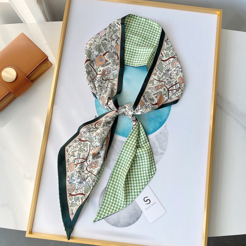 Khăn Choàng Cổ Bằng Lụa Cao Cấp Họa Tiết Hoa Phong Cách Pháp Cổ Điển 24H