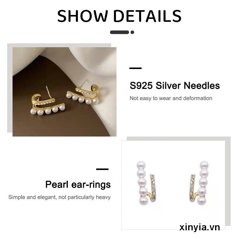 Bông tai khuyên tai bạc nữ đính ngọc trai thời trang Hàn