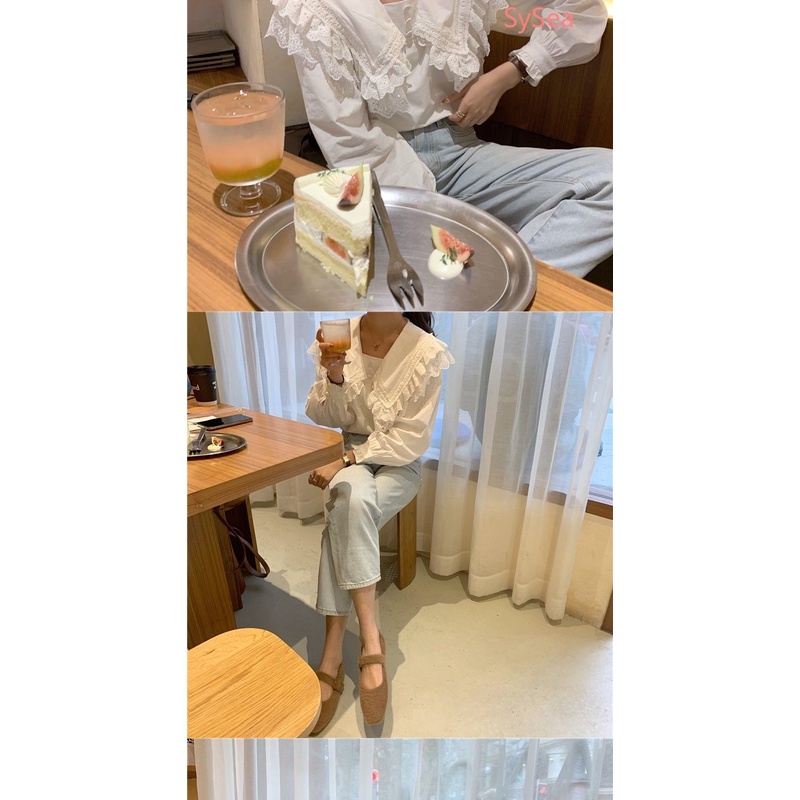 Áo Sơ Mi Dài Tay Phối Ren Thời Trang Mùa Thu Hàn Quốc Dành Cho Nữ Sinh