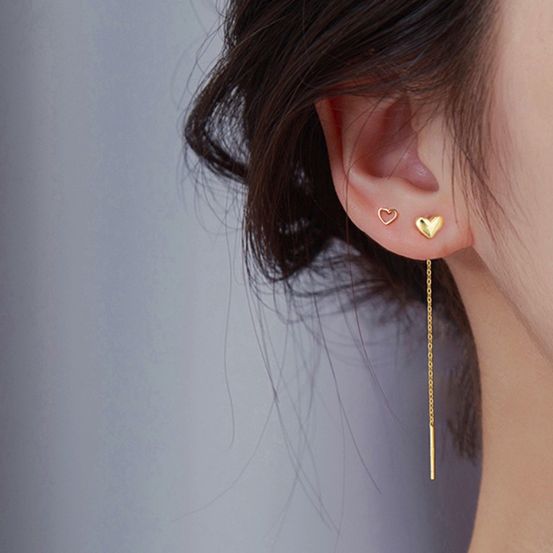 Bông tai dài 100% TITAN NGUYÊN CHẤT khuyên tài trái tim dáng dài KHÔNG GỈ thiết kế đơn giản thanh lịch hợp thời trang