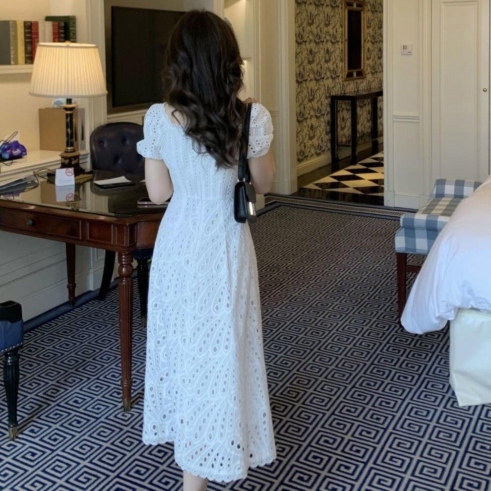 Đầm Ren Dáng Dài Thêu Họa Tiết Hoa Trà Thời Trang Mùa Hè Pháp Thanh Lịch