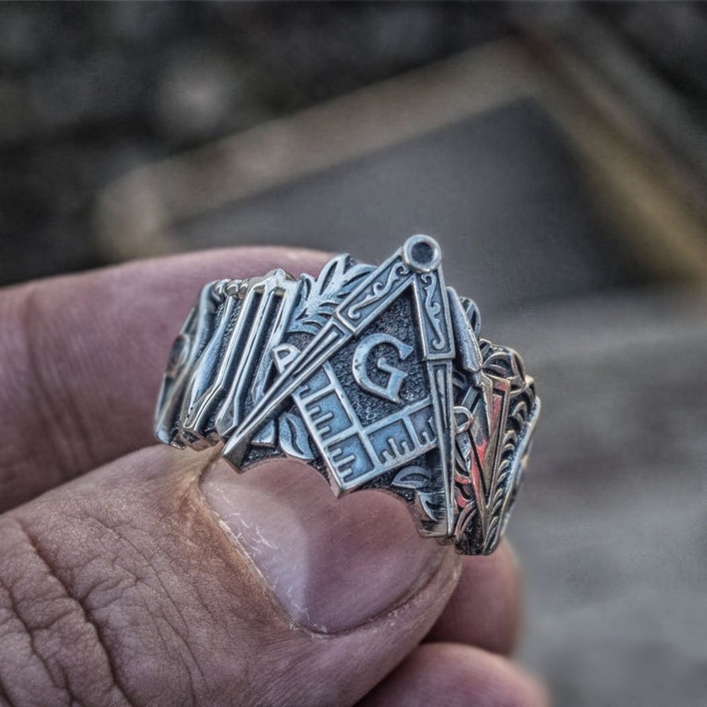 Nhẫn Nam Chạm Khắc Biểu Tượng Freemasonry