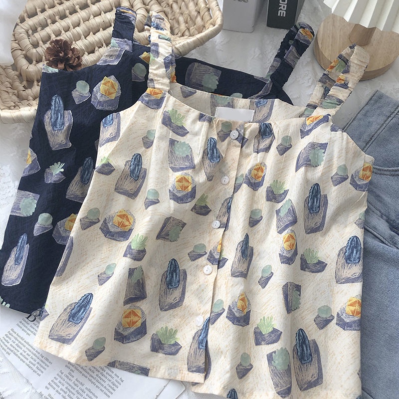 Áo Hai Dây In Họa Tiết Thời Trang Mùa Hè Hàn Quốc Mới Dễ Phối Đồ Cho Nữ