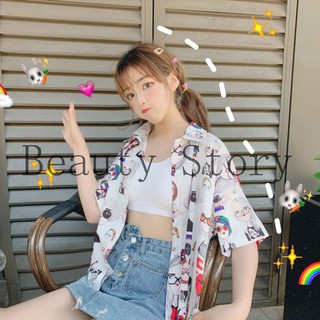 Áo Kiểu Tay Ngắn Hoạ Tiết Hoạt Hình Phong Cách Retro