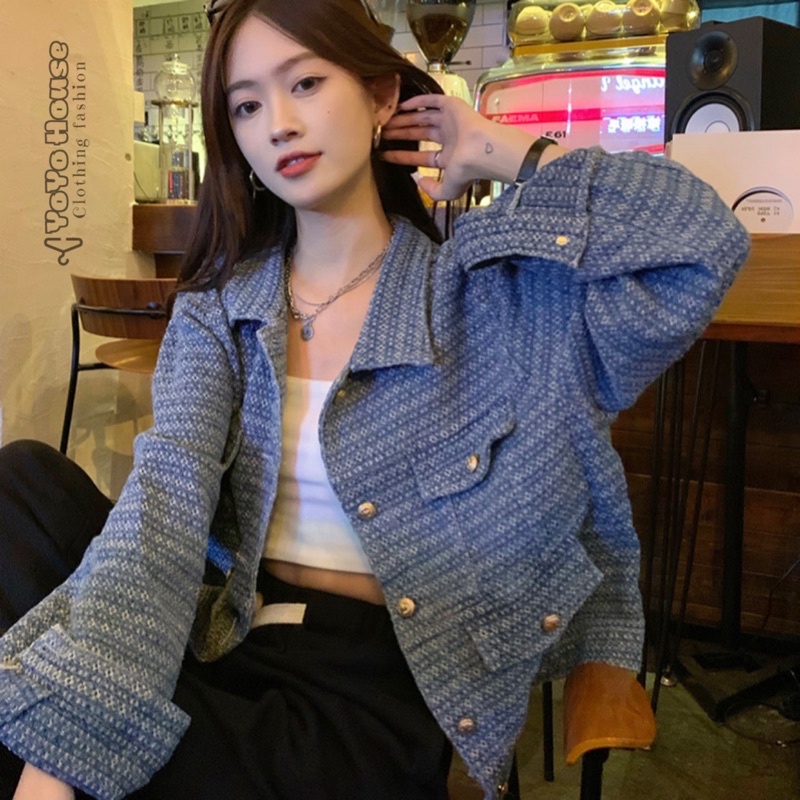 Áo khoác denim mỏng dáng ngắn cài khuy thời trang thu đông 2022