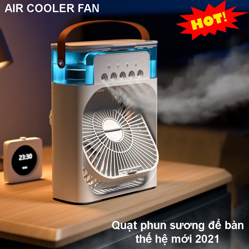 Quạt phun sương để bàn cỡ lớn có hẹn giờ, đèn led 7 màu - Điều hòa hơi nước để bàn 3 chế độ phun sương làm mát