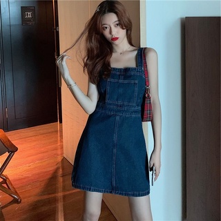 Đầm Denim hai dây dáng chữ A phong cách Hàn Quốc thời trang mùa hè quyến rũ cho học sinh