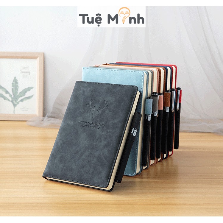 Sổ tay bìa da hình hươu A5 360 trang sổ ghi chép note kế hoạch S06 sang trọng kèm cài bút