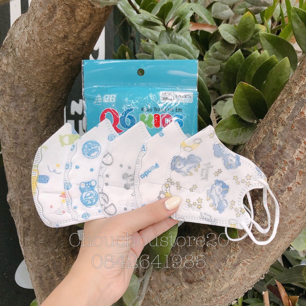 [Có Sẵn] 1 Thùng 30 Túi (1 Túi 10 chiếc) Khẩu Trang 6D Q6 Kids Siêu Kháng Khuẩn In Hình Hoạ Tiết Cho Bé Từ 2 - 5 Tuổi