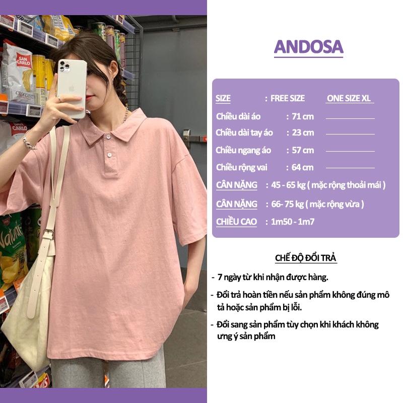 Áo polo nữ unisex trơn basic đẹp form rộng tay lỡ hàng Quảng Châu ANDOSA PL06