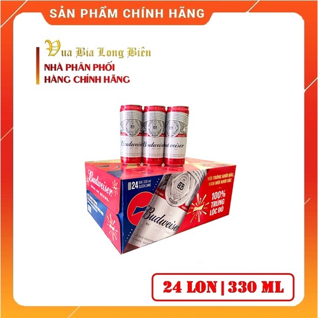 Bia BUDWEISER - King of Beer, Bia Mỹ bán chạy nhất thế giới, Nồng độ cồn 5%, Thùng tiêu chuẩn 24 lon x 330ml