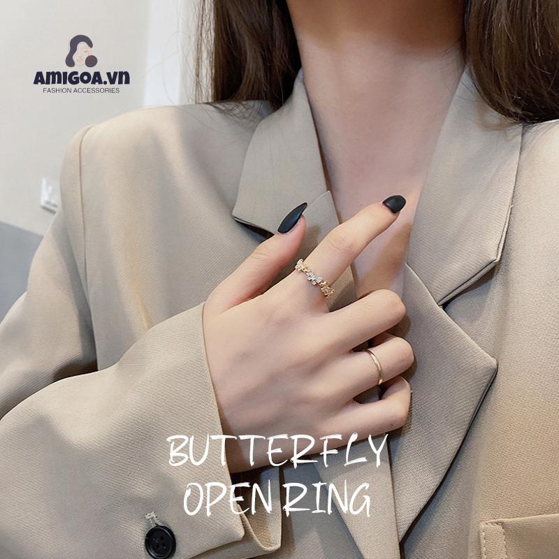 ✨✨ Nhẫn Hở Hai Lớp Đính Ngọc Trai Hình Học Bướm Thời Trang Đơn Giản Dành Cho Nữ
