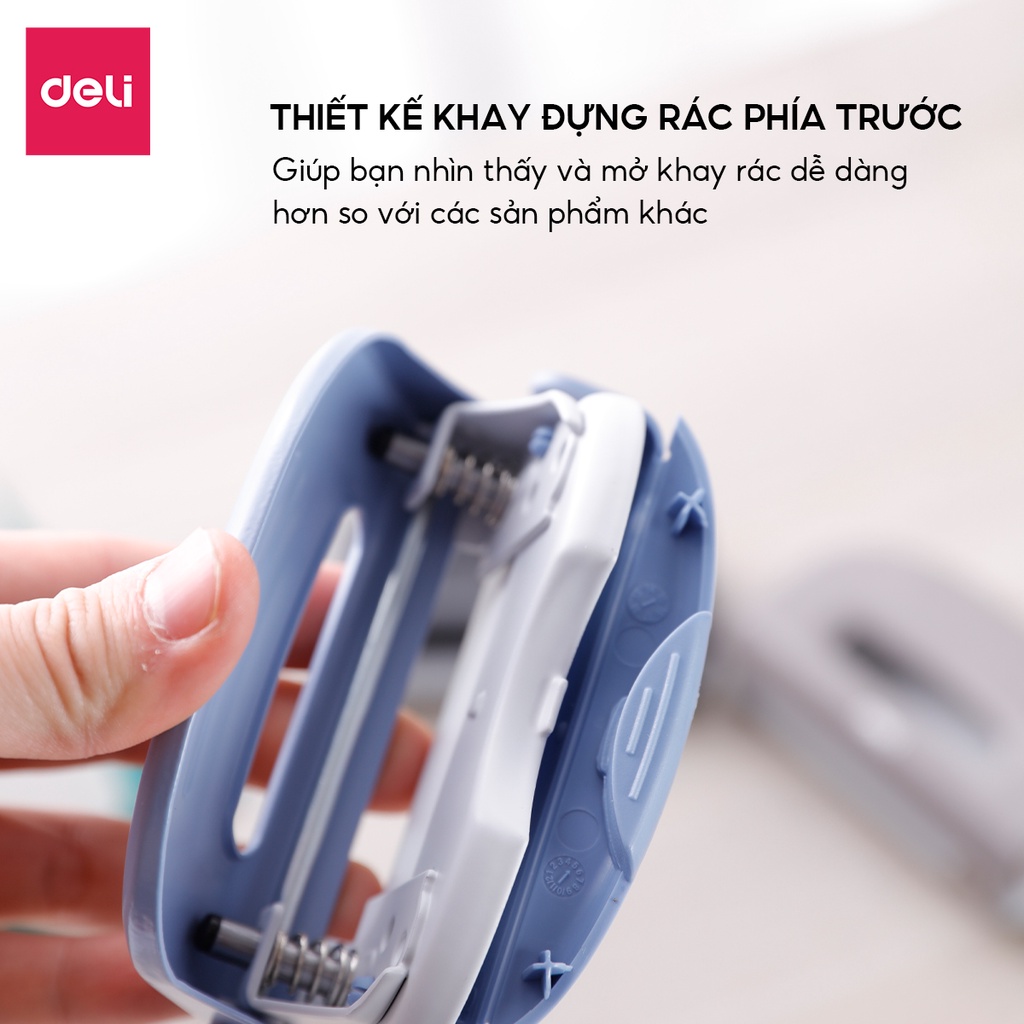 Máy đục lỗ Vỏ kim loại 10 tờ Deli - Màu Ghi Xám/Đen/Xanh Dương - 1 cái E0118